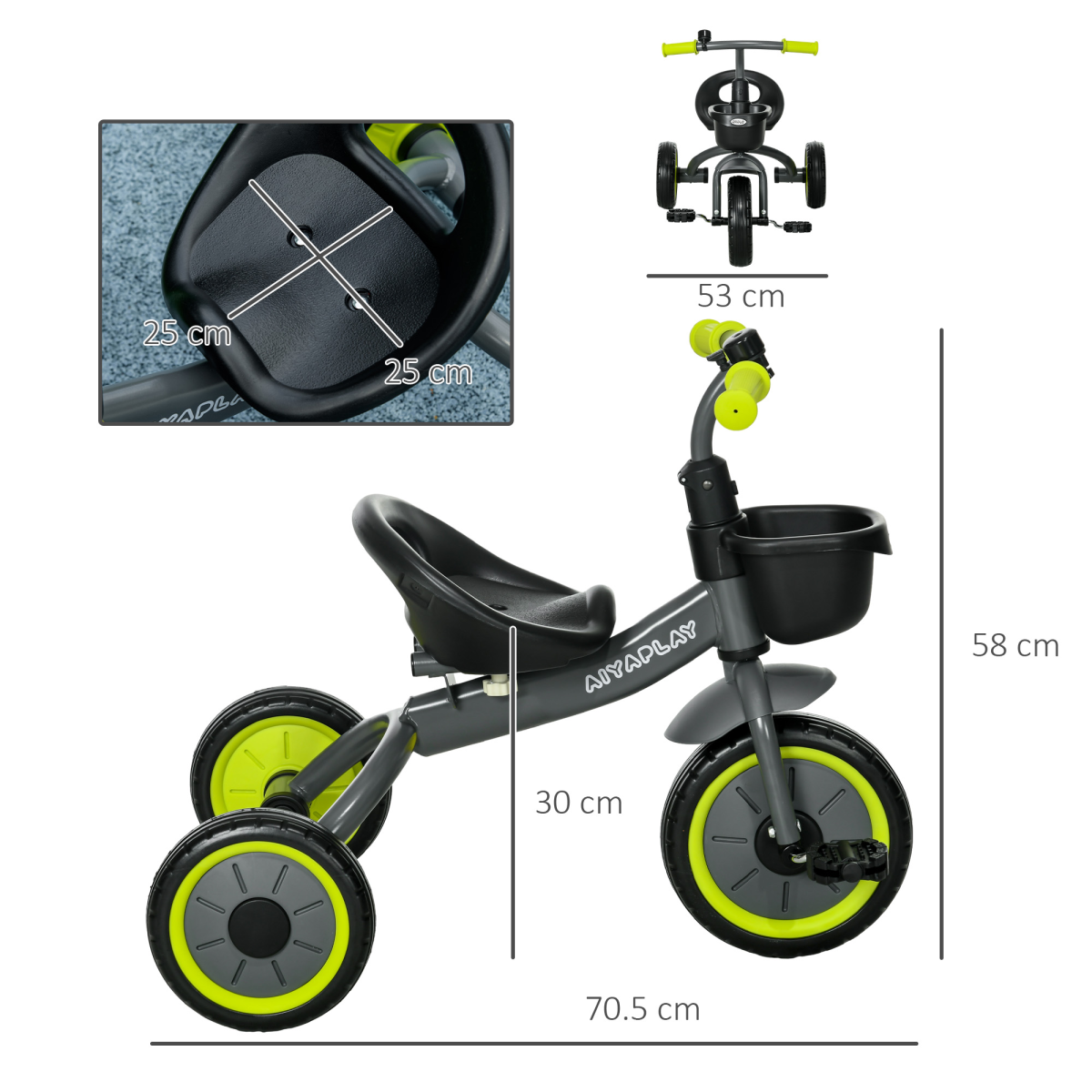Aiyaplay Trike with Adjustable Seat Basket Kids Tricycle for 2-5 Years Old Black