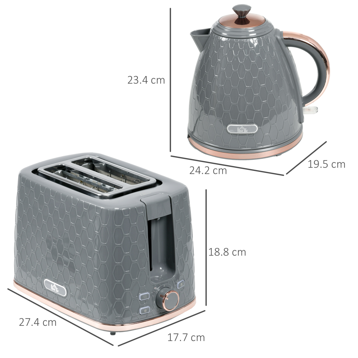 Kettle and Toaster Set 1.7L Fast Boil Kettle and 2 Slice Toaster Set Grey