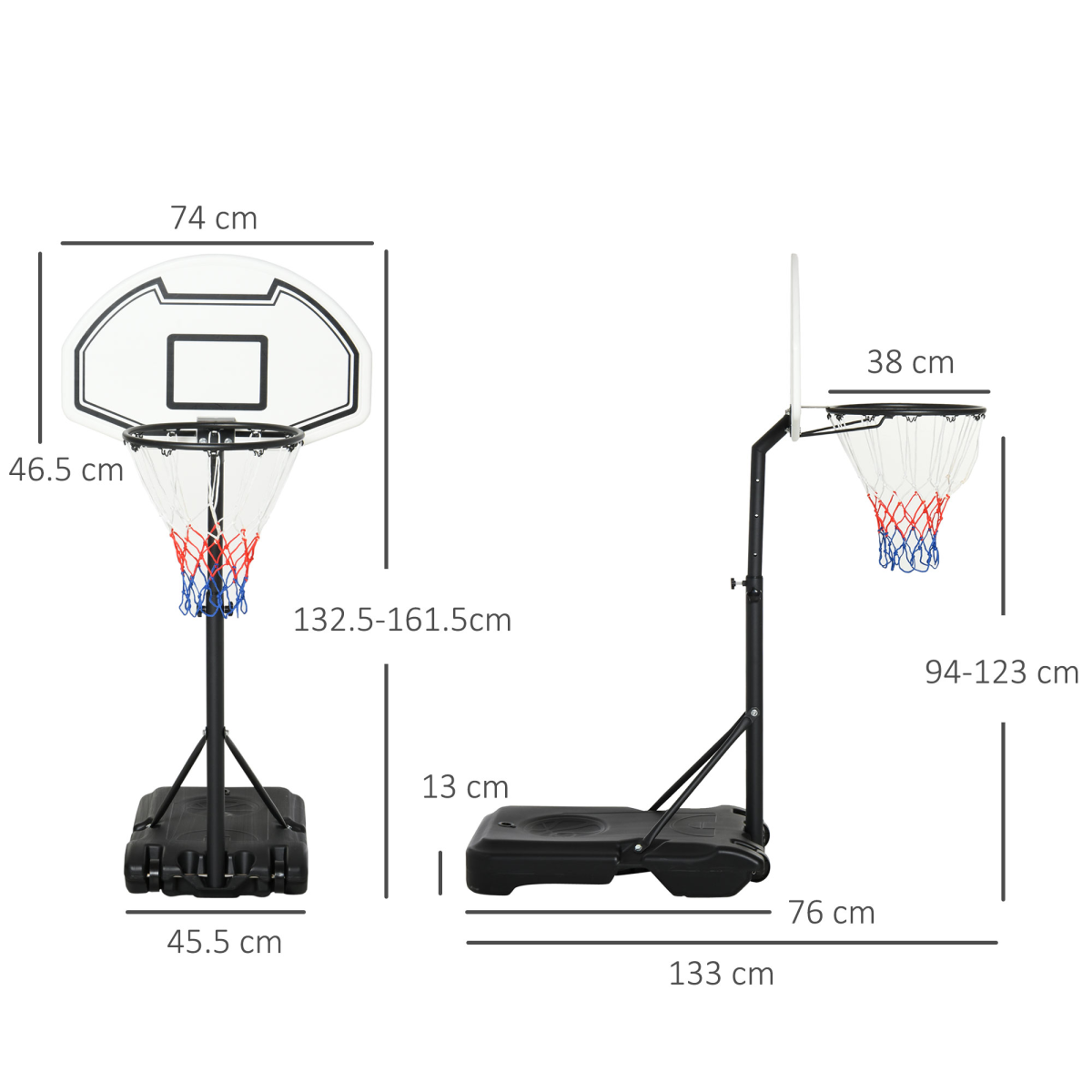 Basketball Stand and 94-123cm Height Adjustable Hoo For Pool Side