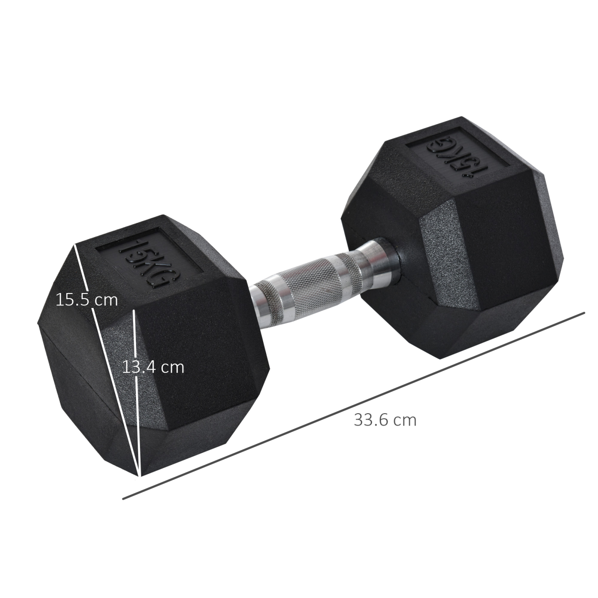 15KG Single Rubber Hex Dumbbell Portable Hand Weights Home Gym