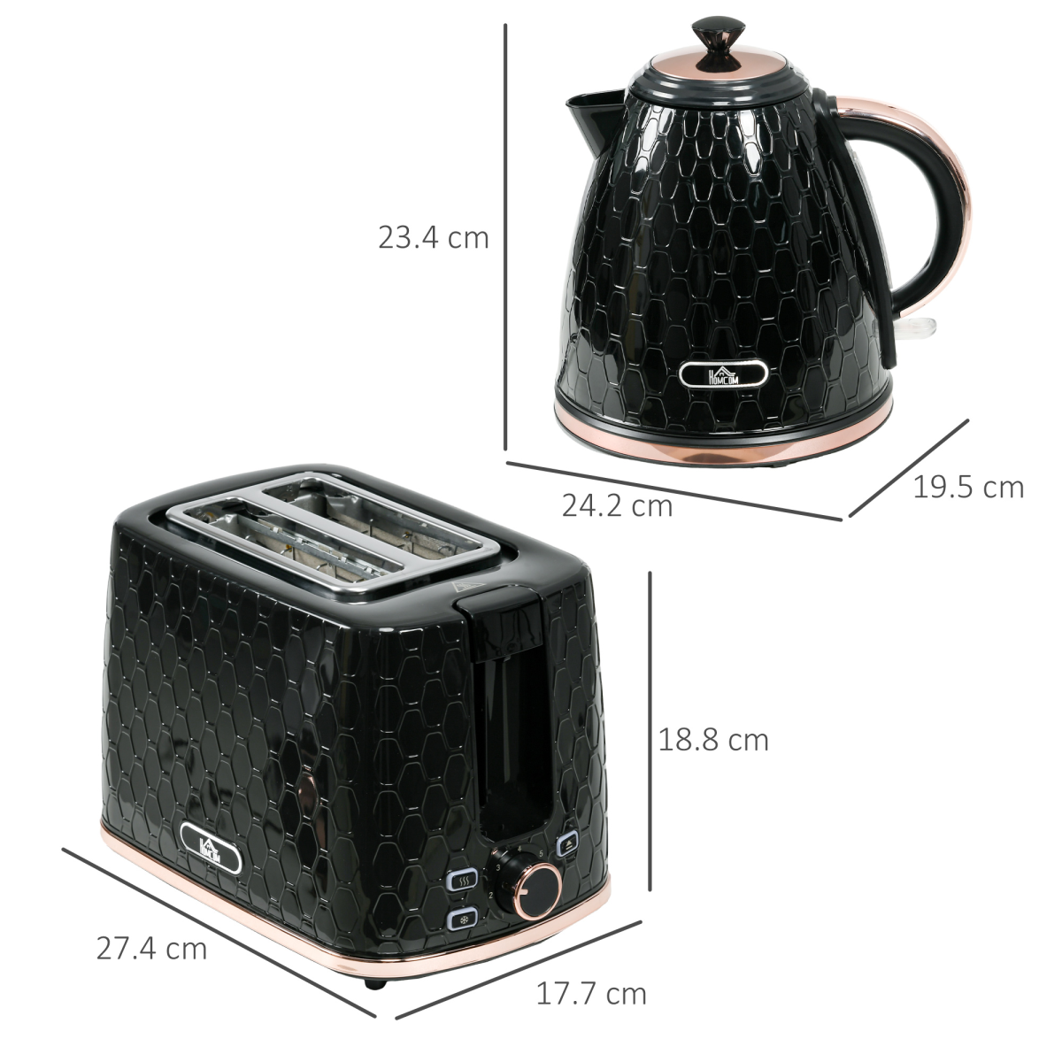 Kettle and Toaster Set 1.7L Fast Boil Kettle and 2 Slice Toaster Set Black