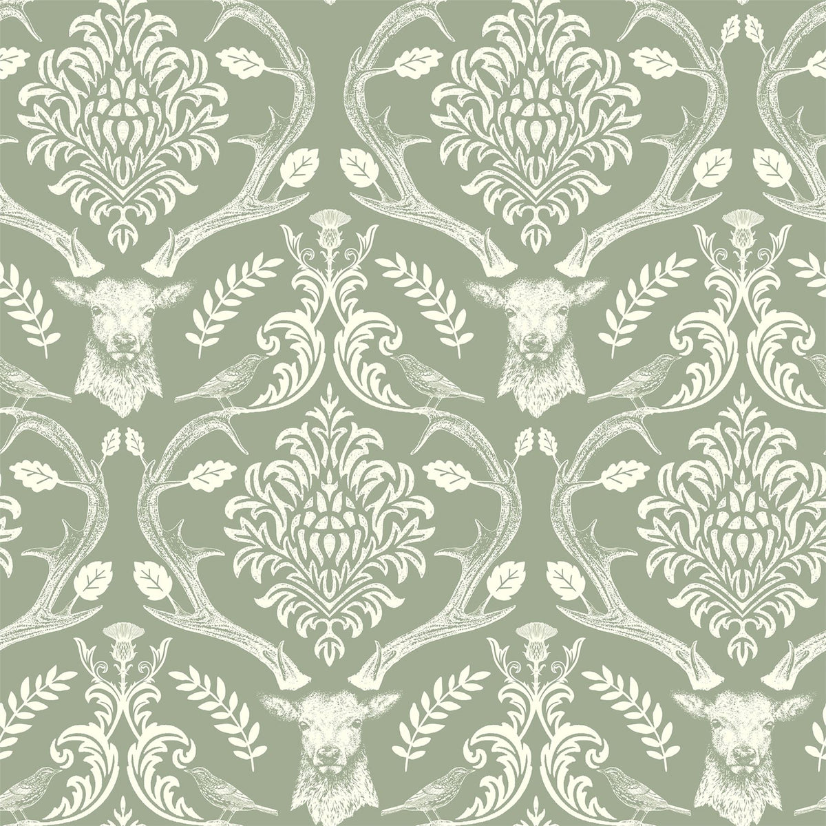 Stag Damask Sage Green Wallpaper image 5