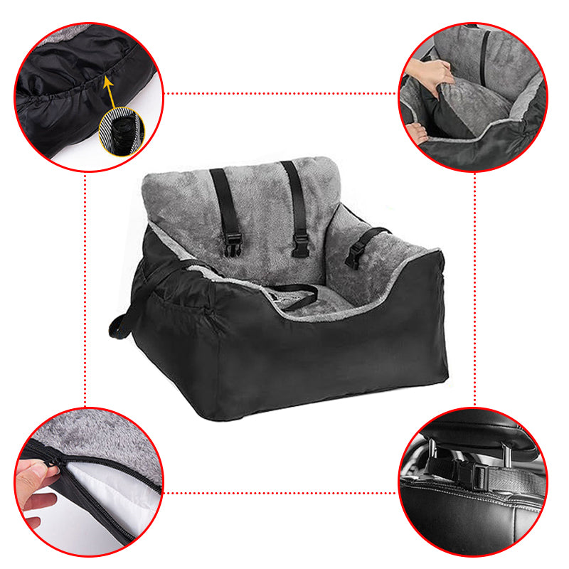 Dog Car Seat Black, Plush Booster Seat for Small Dogs and Cats with Safety Leash image 1