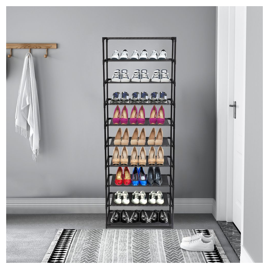 10 Tier Stackable Shoe Rack Storage Shelves - Stainless Steel Frame image 6