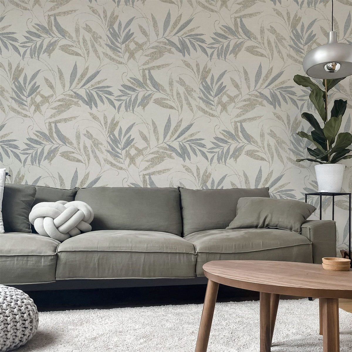 Luxury Leaf Natural Grey Wallpaper image 1
