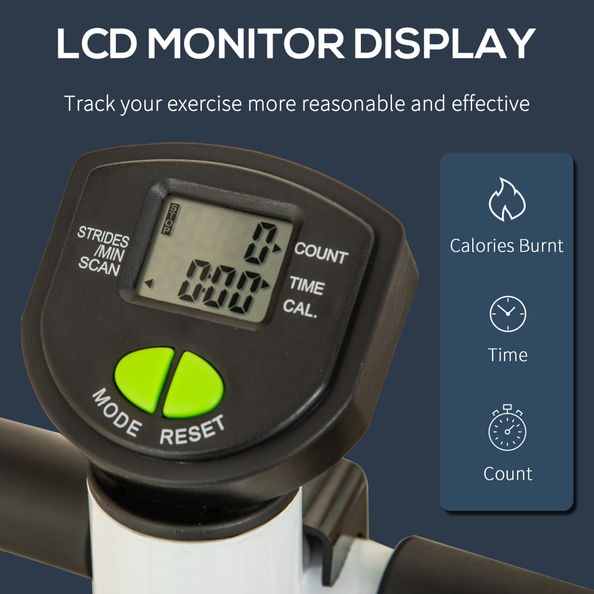 Adjustable Stepper Aerobic Ab Exercise Machine LCD Screen Handle, White