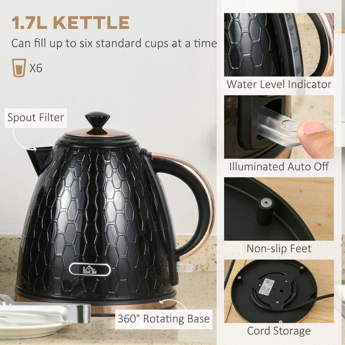 Kettle and Toaster Set 1.7L Fast Boil Kettle and 2 Slice Toaster Set Black
