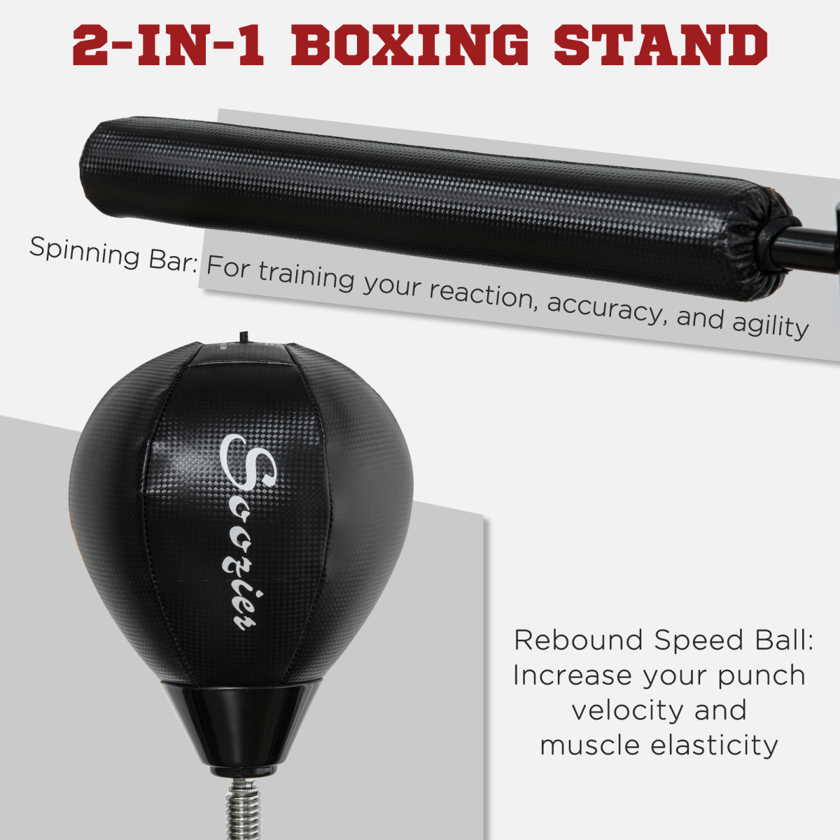 Adjustable Speed Bag, Boxing Bag with Stand, Reflex Bar, Black
