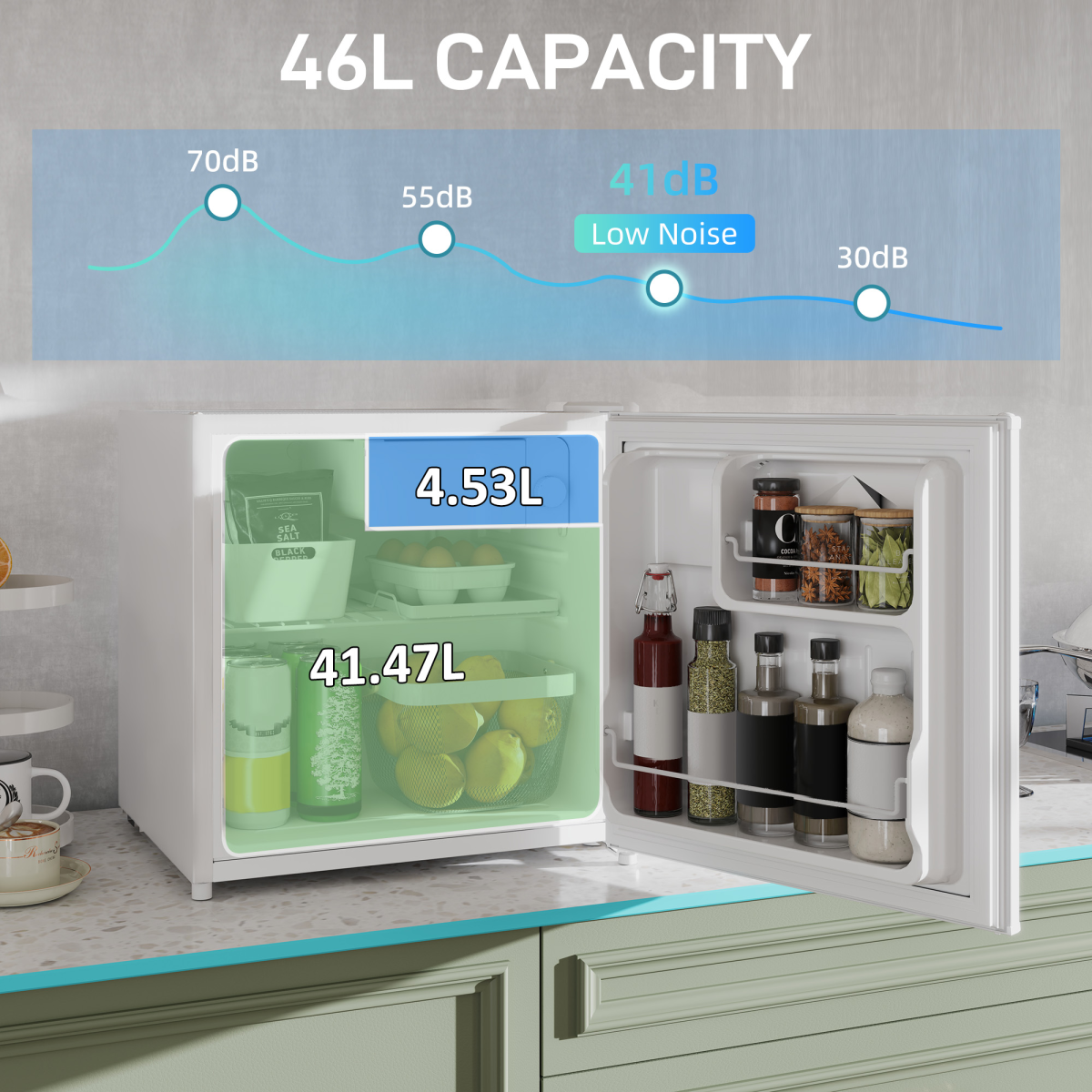 46L Counter Top Fridge with Chiller Box Mini Fridge for Bedrooms Cream