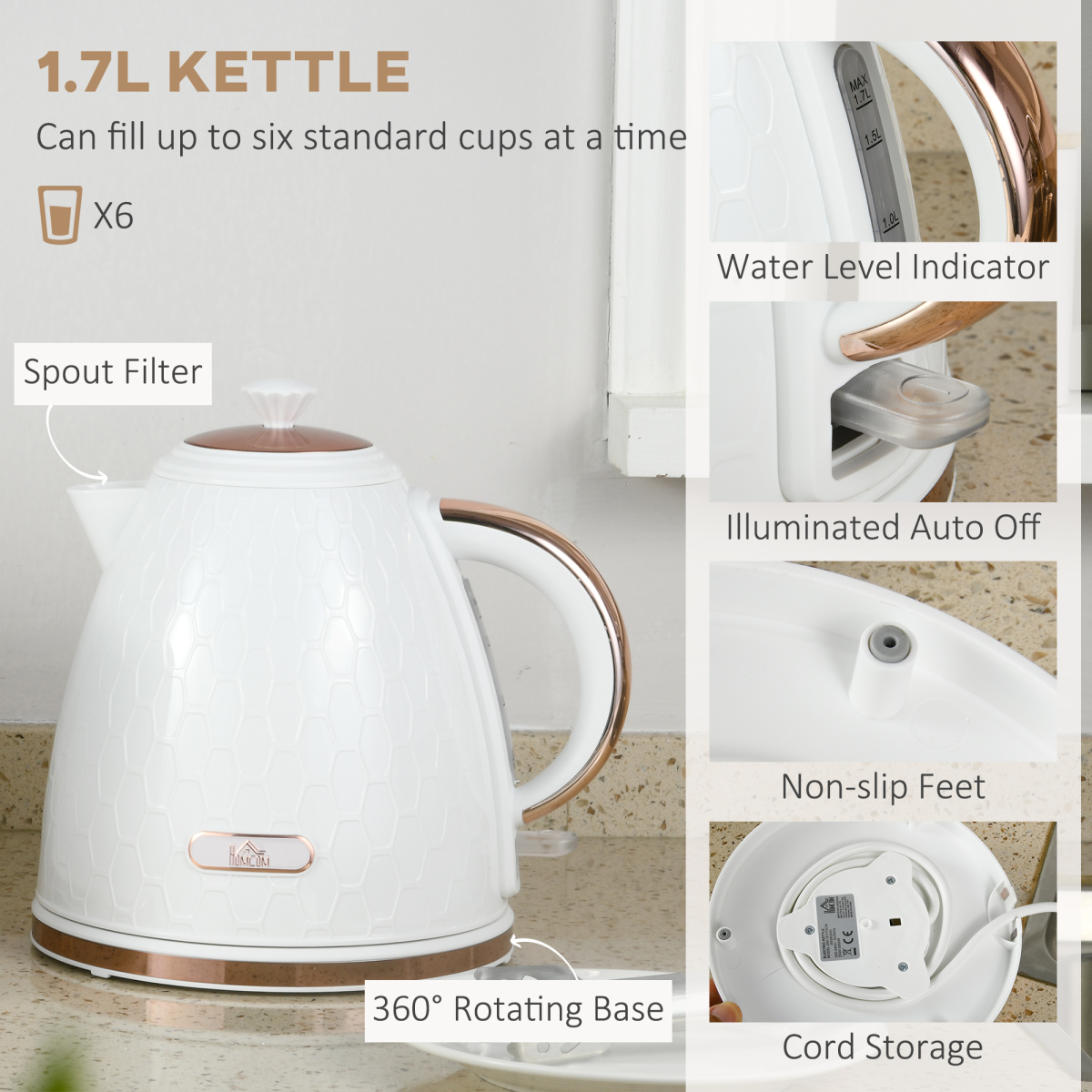 Kettle and Toaster Set 1.7L Fast Boil Kettle and 2 Slice Toaster Set White