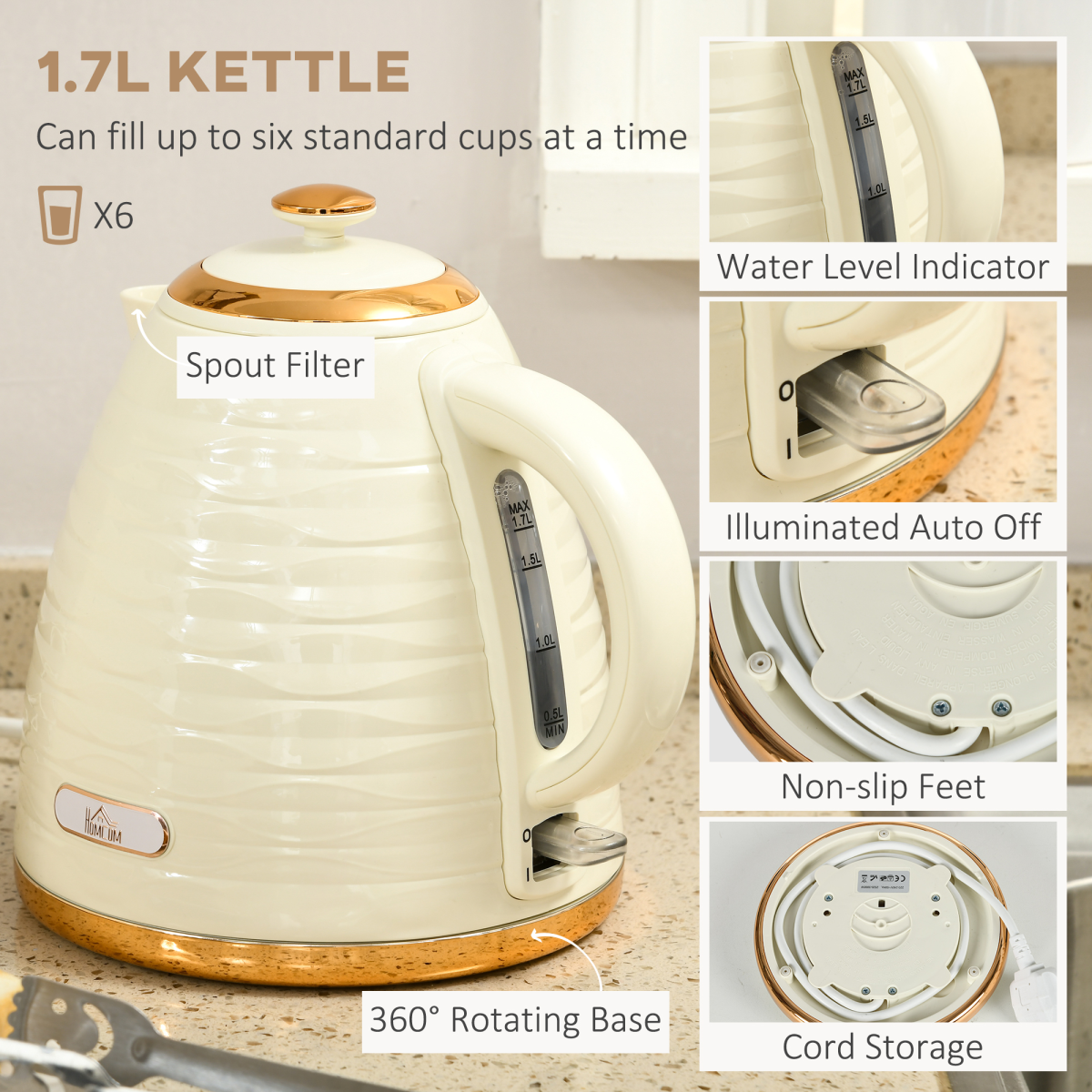 Kettle and Toaster Set 1.7L Rapid Boil Kettle and 4 Slice Toaster Beige