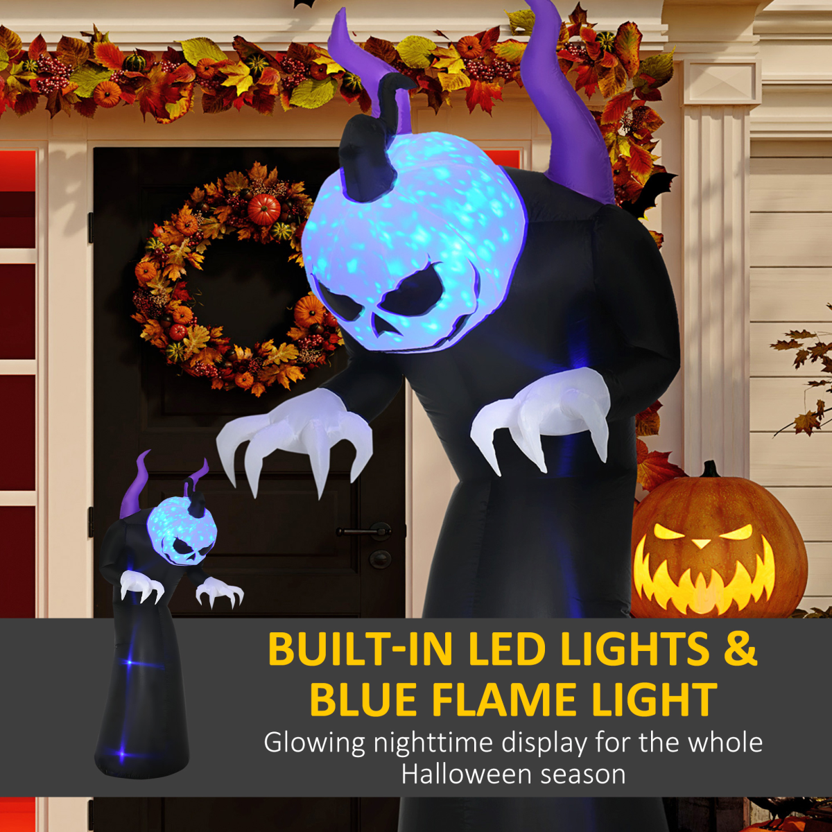 7ft Inflatable Halloween Ghost Horns Blow-Up Outdoor LED Display Flame