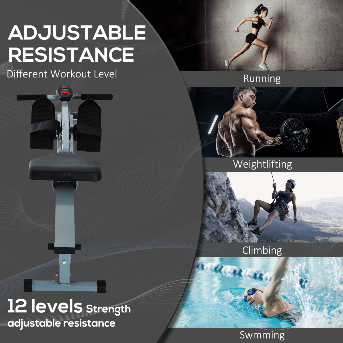 12 Level Fitness Rowing Machine Cardio Fitness Workout and Gym Training