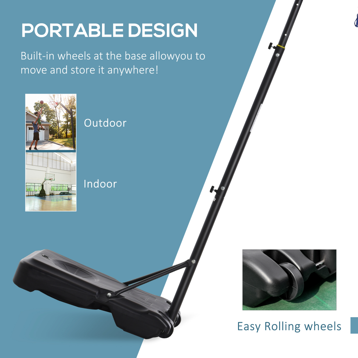 1.55-2.1m Basketball Hoop and Stand with Fillable Base, Wheels, Black