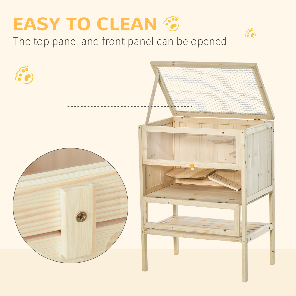 Hamster and Small Pet Cage 23.5"L×15.75"W×31.5"H, Natural