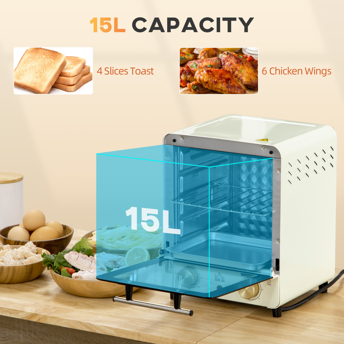 Convection Mini Oven Toaster Oven with Baking Tray Wire Rack Crumb Tray