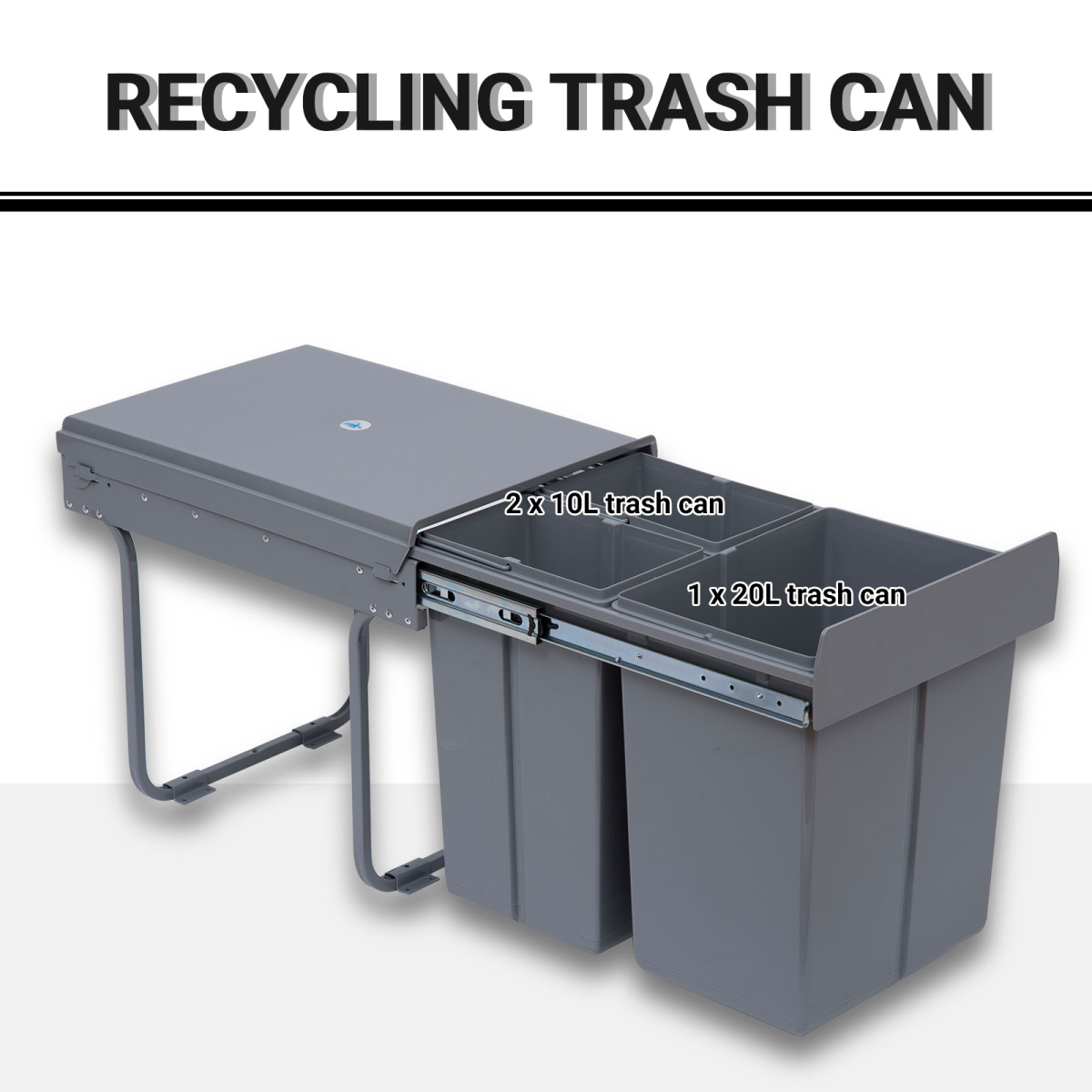 Recycle Waste Bin Pull Out Dustbin Recycling Cabinet 40L-Grey