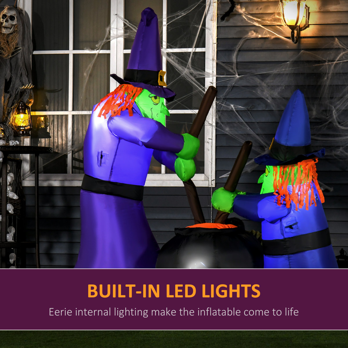 1.8m Inflatable Halloween Lawn Deco with LED Witches Around A Black