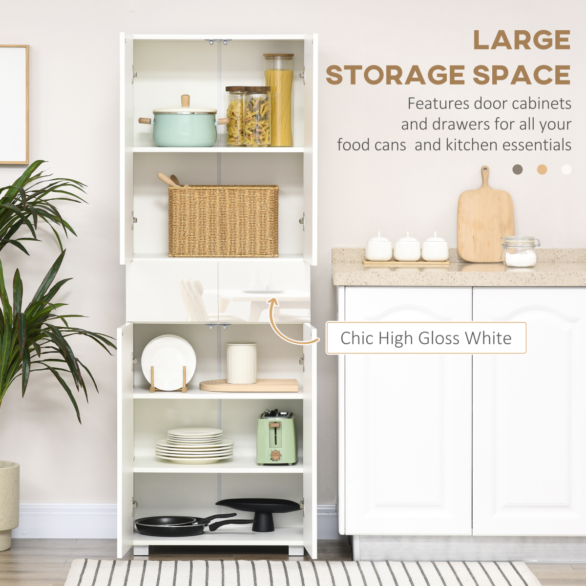 4-Door Kitchen Cupboard Freestanding Storage Cabinet w/ Shelves and