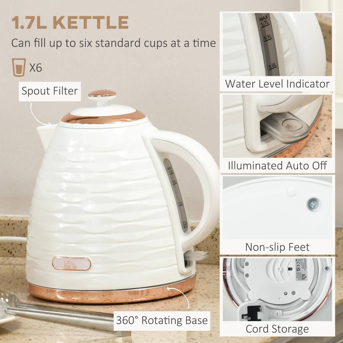 Kettle and Toaster Set 1.7L Rapid Boil Kettle and 4 Slice Toaster White