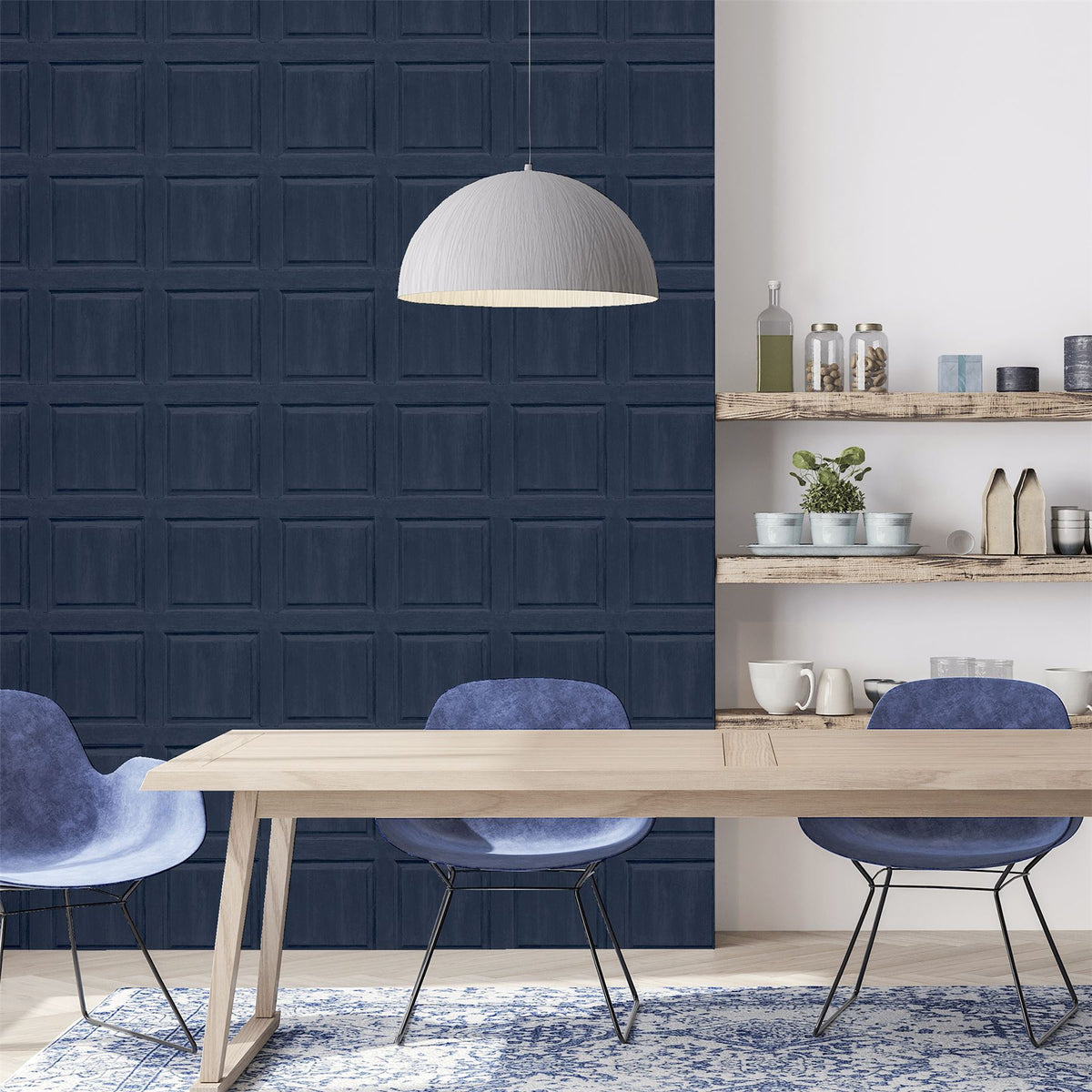 Washed Panel Navy Wallpaper image 1