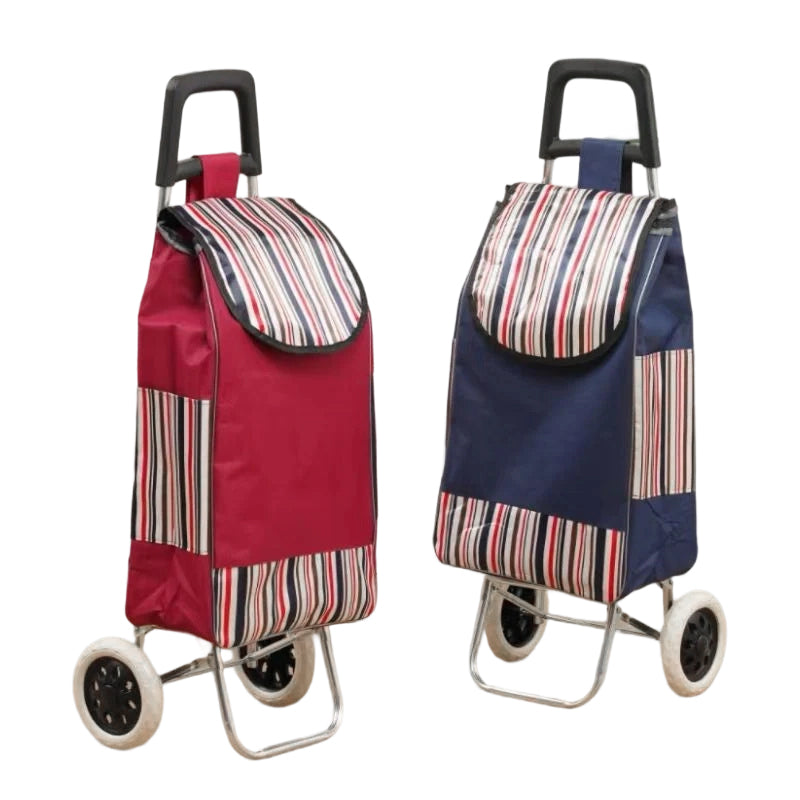 Shopping Trolley on Wheels, Lightweight Folding Push Cart with Striped Pattern image 0
