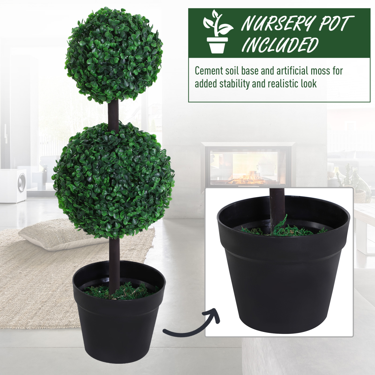 PE Set of 2 Artificial Boxwood Ball Topiary Plant Tree's Green image 5