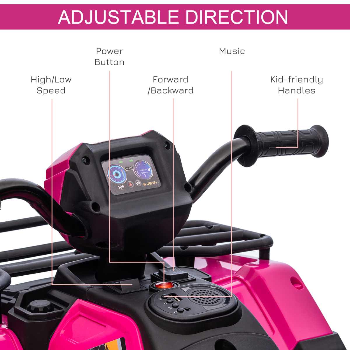 12V Electric Quad Bike for Kids with LED Headlights, Music - Pink