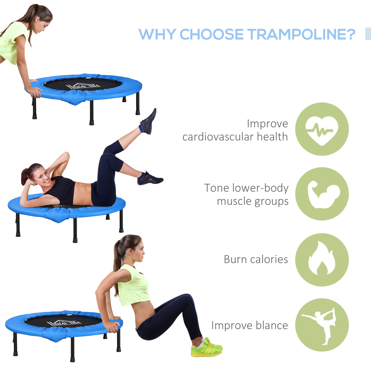 Foldable Mini Fitness Trampoline Exercise Rebounder Jumper, Blue