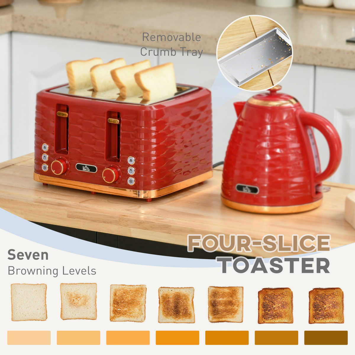 Kettle and Toaster Set 1.7L Rapid Boil Kettle and 4 Slice Toaster Red