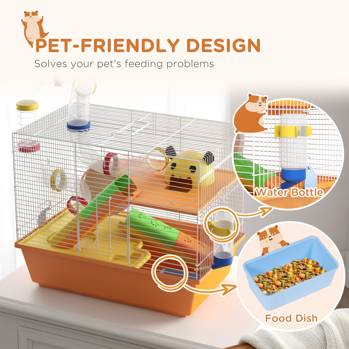 Hamster and Small Pet Cage, White, Steel