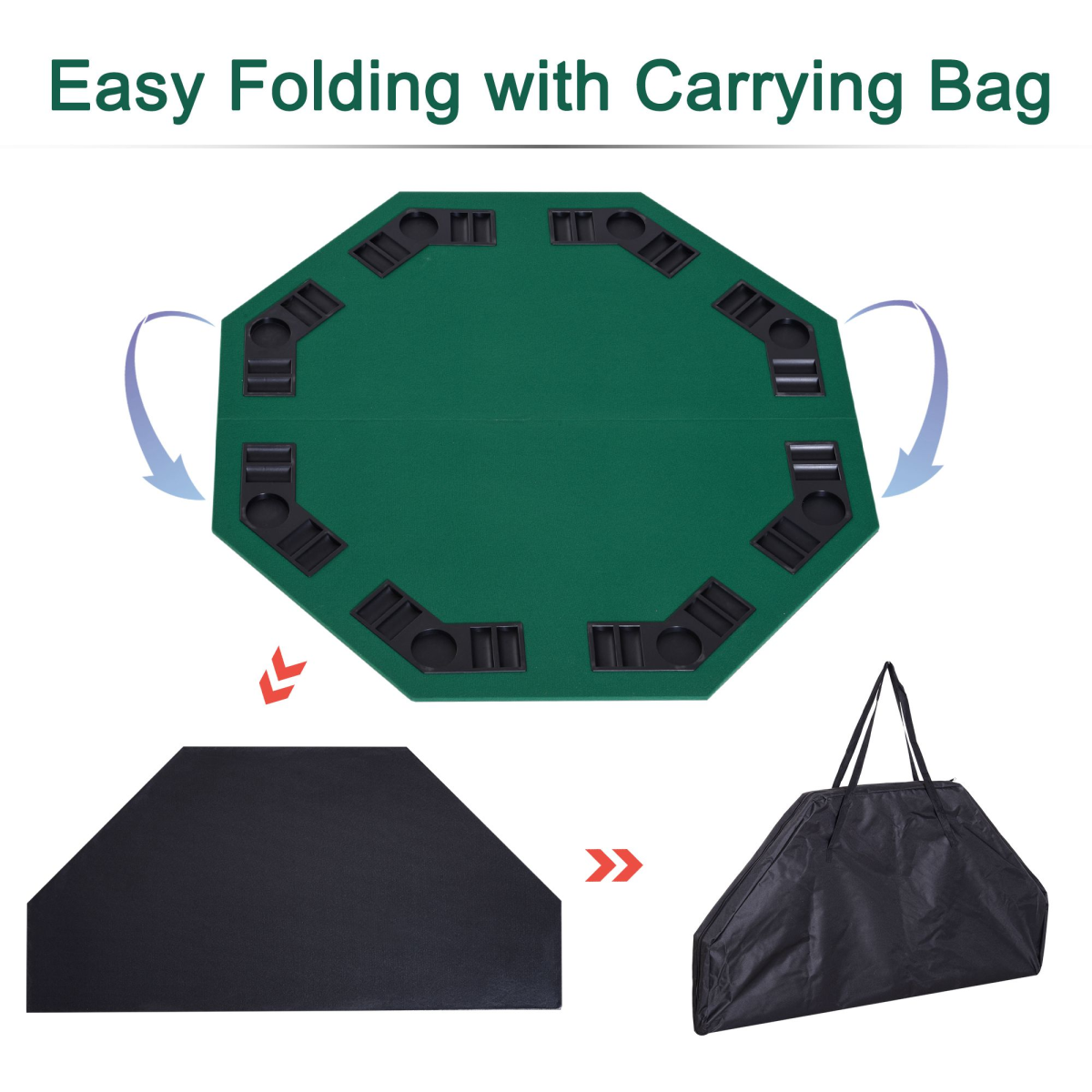 1.2m/48 Inches Foldable Poker Table Top 8 Players Blackjack Chip Trays