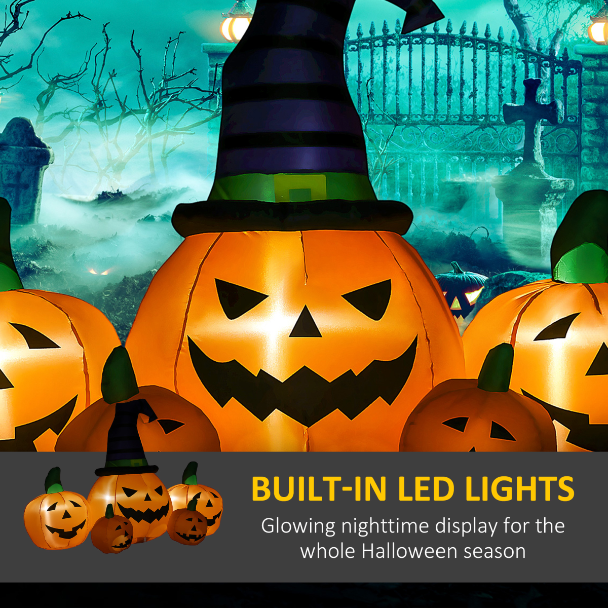6ft Inflatable Halloween Large Pumpkin Hat with Four Small Pumpkins