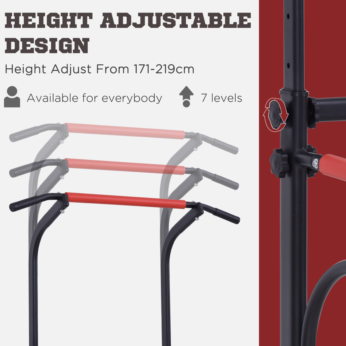 Steel Multi-Use Exercise Power Tower Station Adjustable Height with Grips