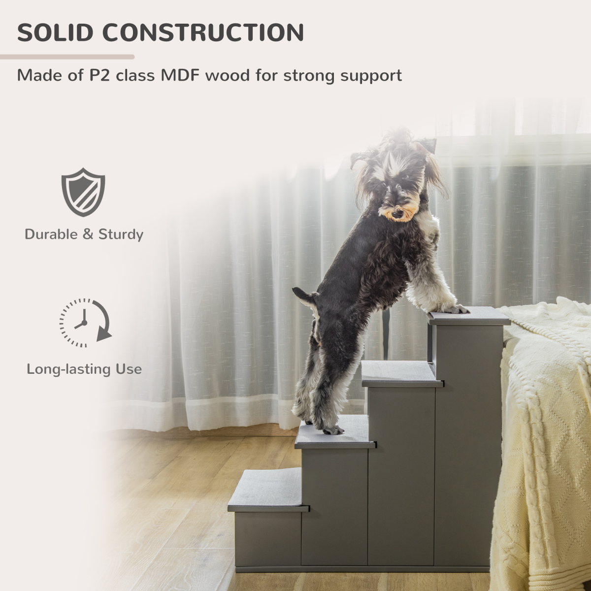 Pet Stairs 15.75" L x 23.25" W x 21.25" H, Grey