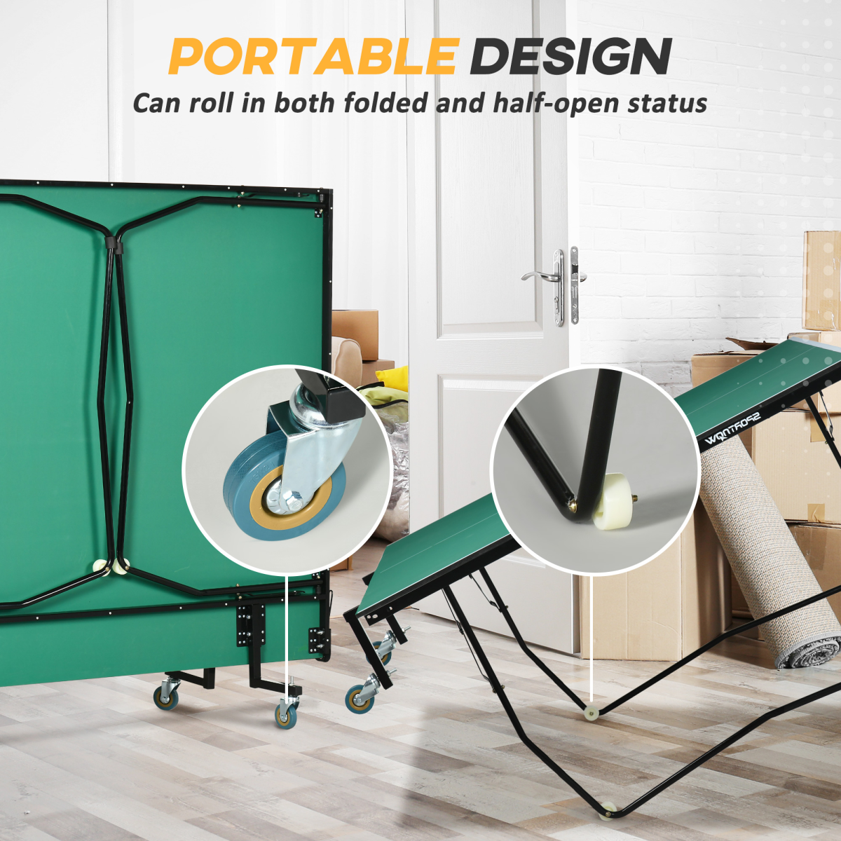 9FT Folding Table Tennis Table with 8 Wheels, for Indoors, Outdoors