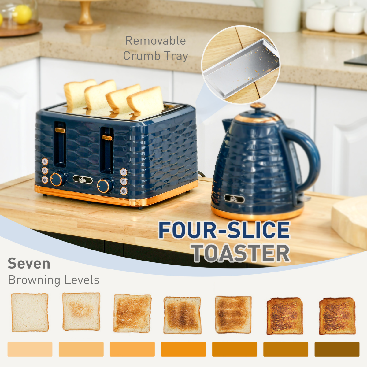 Kettle and Toaster Set 1.7L Rapid Boil Kettle and 4 Slice Toaster Blue
