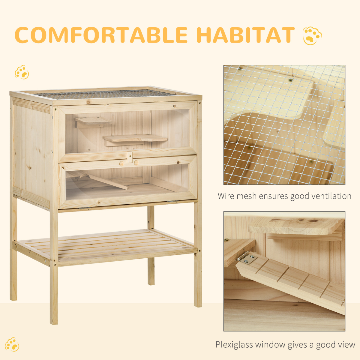 Hamster and Small Pet Cage 23.5"L×15.75"W×31.5"H, Natural