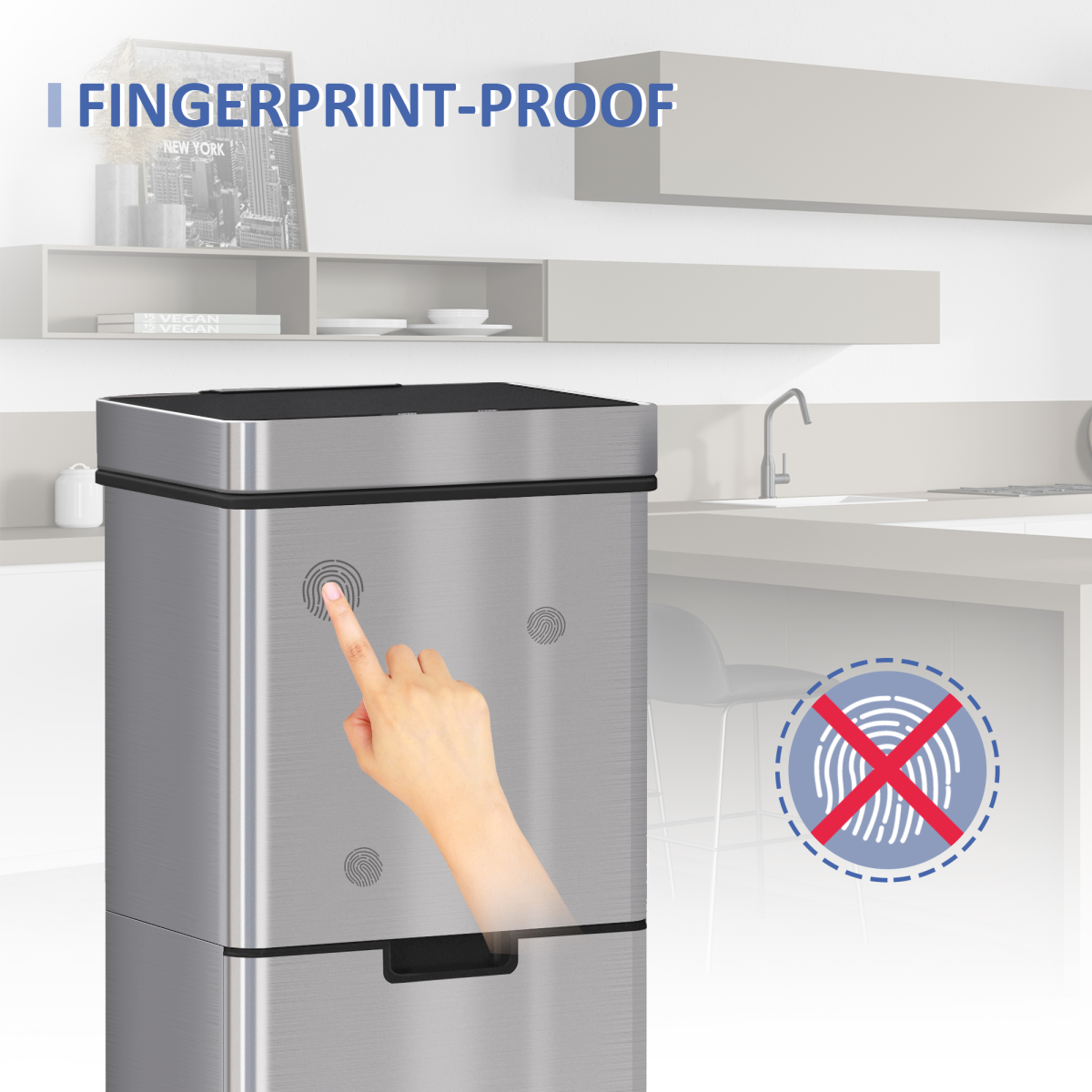 Motion Sensor Rubbish Bin, 3 Compartments Removable Lid Stainless Steel