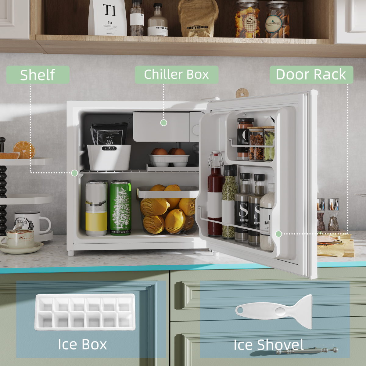 46L Counter Top Fridge with Chiller Box Mini Fridge for Bedrooms Cream