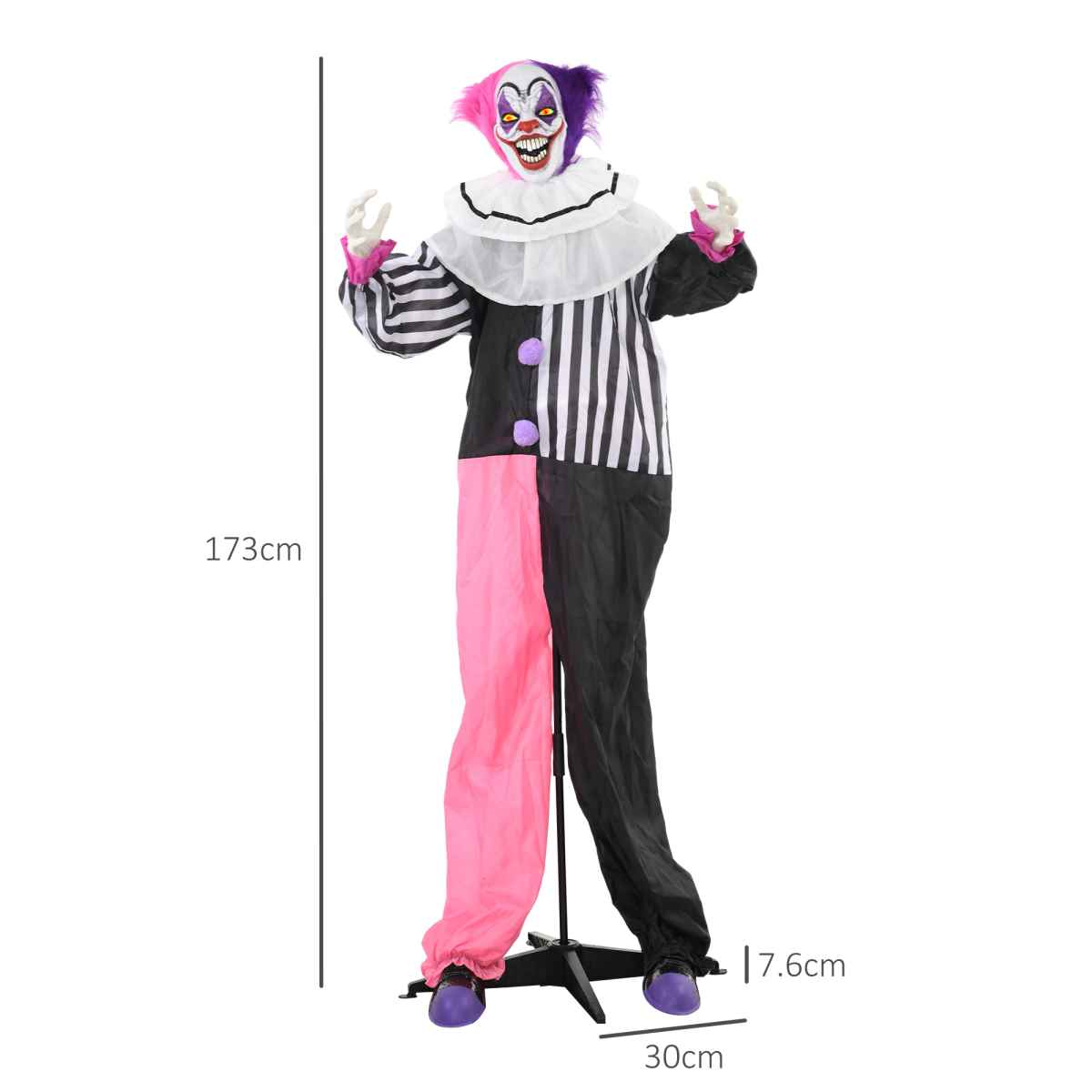 Halloween Clown Animatronic Prop with Light Up Eyes, for Indoor Outdoor, Pink And Purple Clown