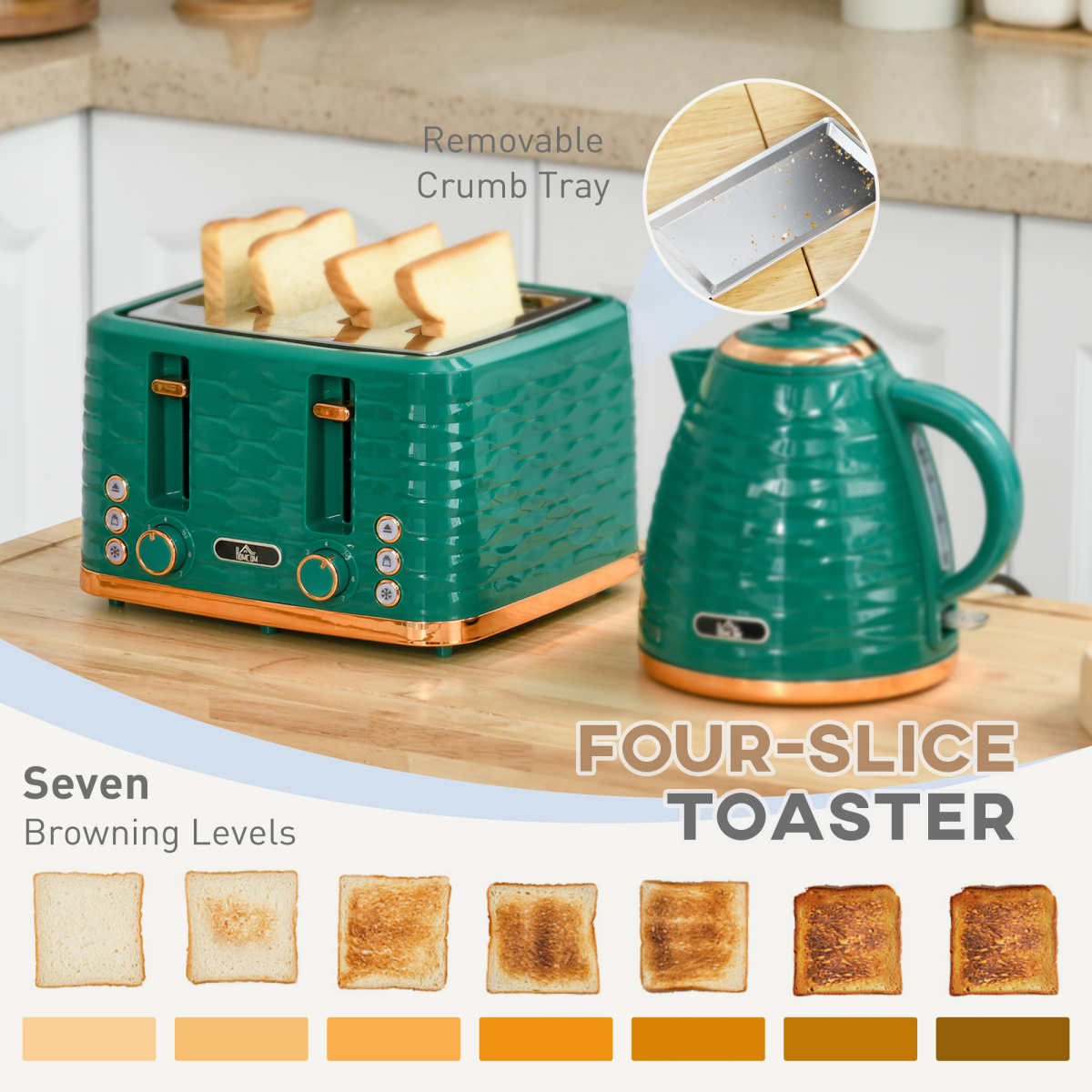 Kettle and Toaster Set 1.7L Rapid Boil Kettle and 4 Slice Toaster Green