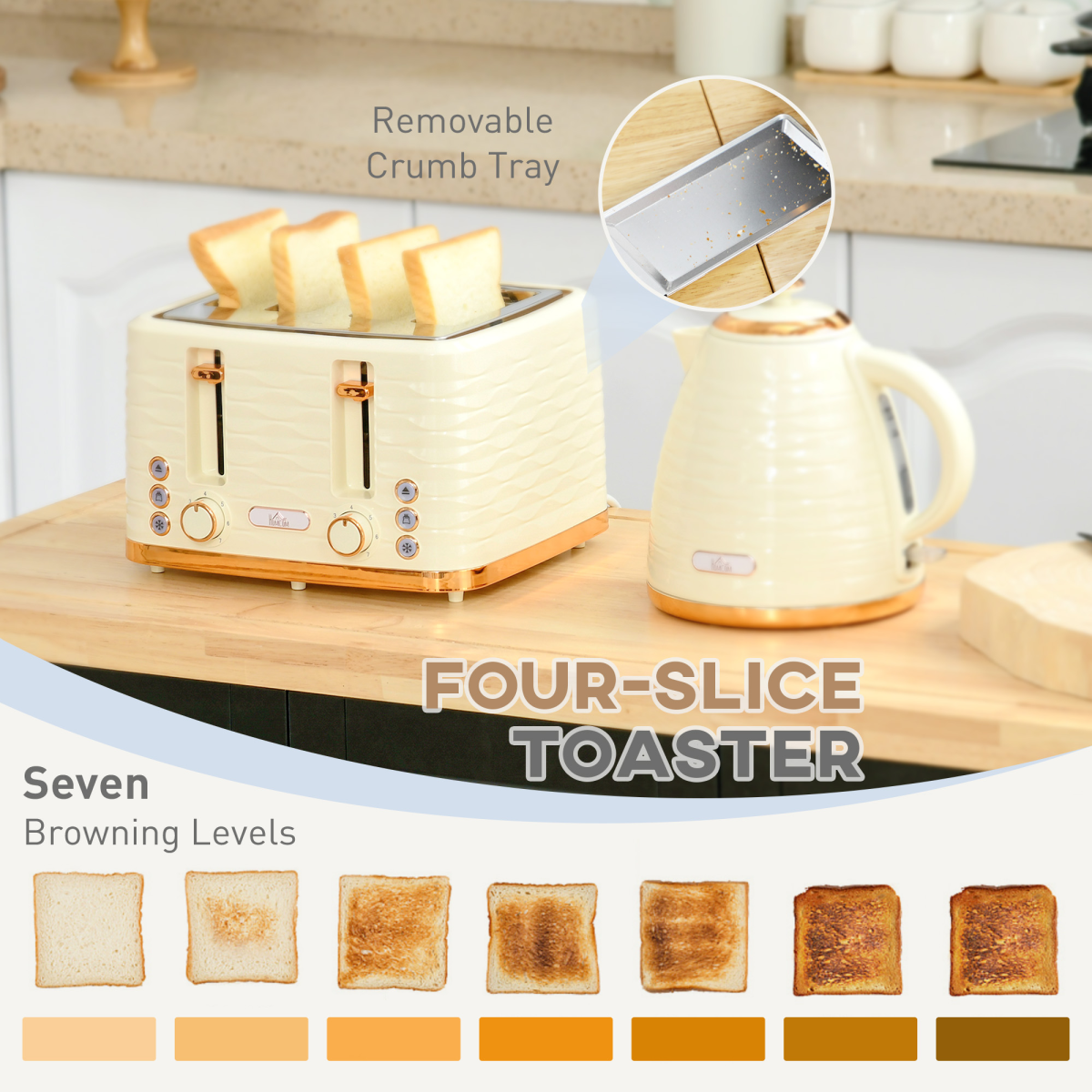 Kettle and Toaster Set 1.7L Rapid Boil Kettle and 4 Slice Toaster Beige