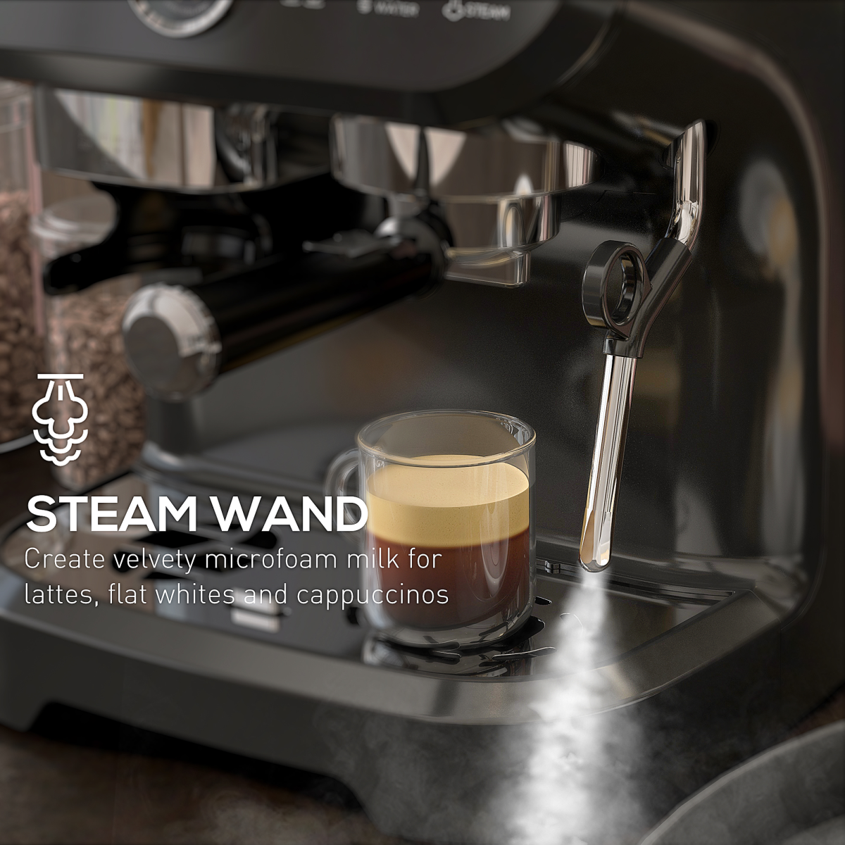 Espresso Coffee Machine w/ Integrated Bean Grinder and Steam Wand 15 Bar
