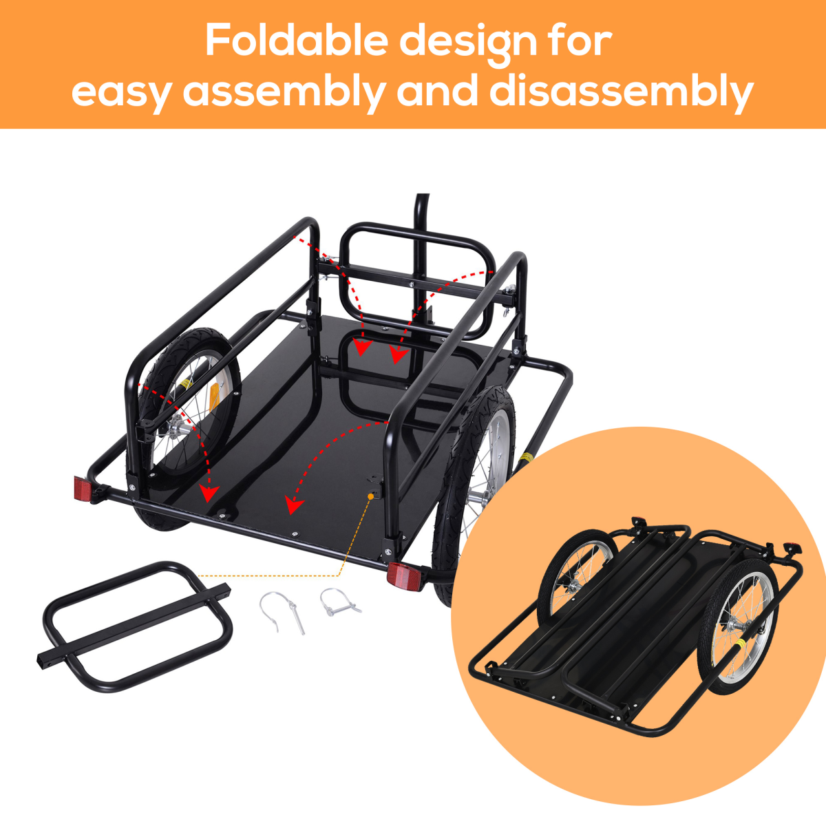 Folding Bicycle Cargo Storage Cart and Luggage Trailer with Hitch