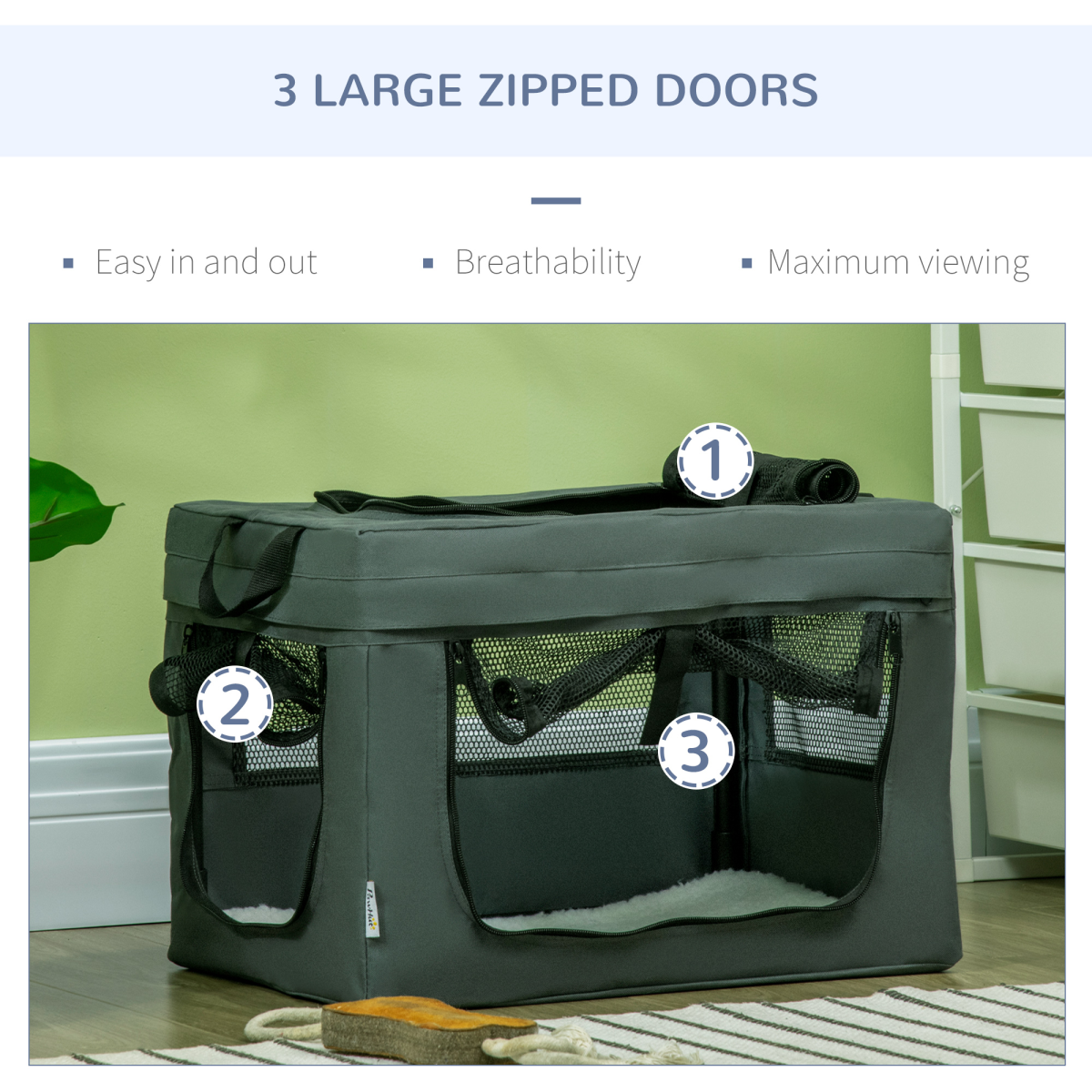 48.5cm Foldable Pet Carrier, Cat Bag with Cushion, for Miniature Dogs - Grey