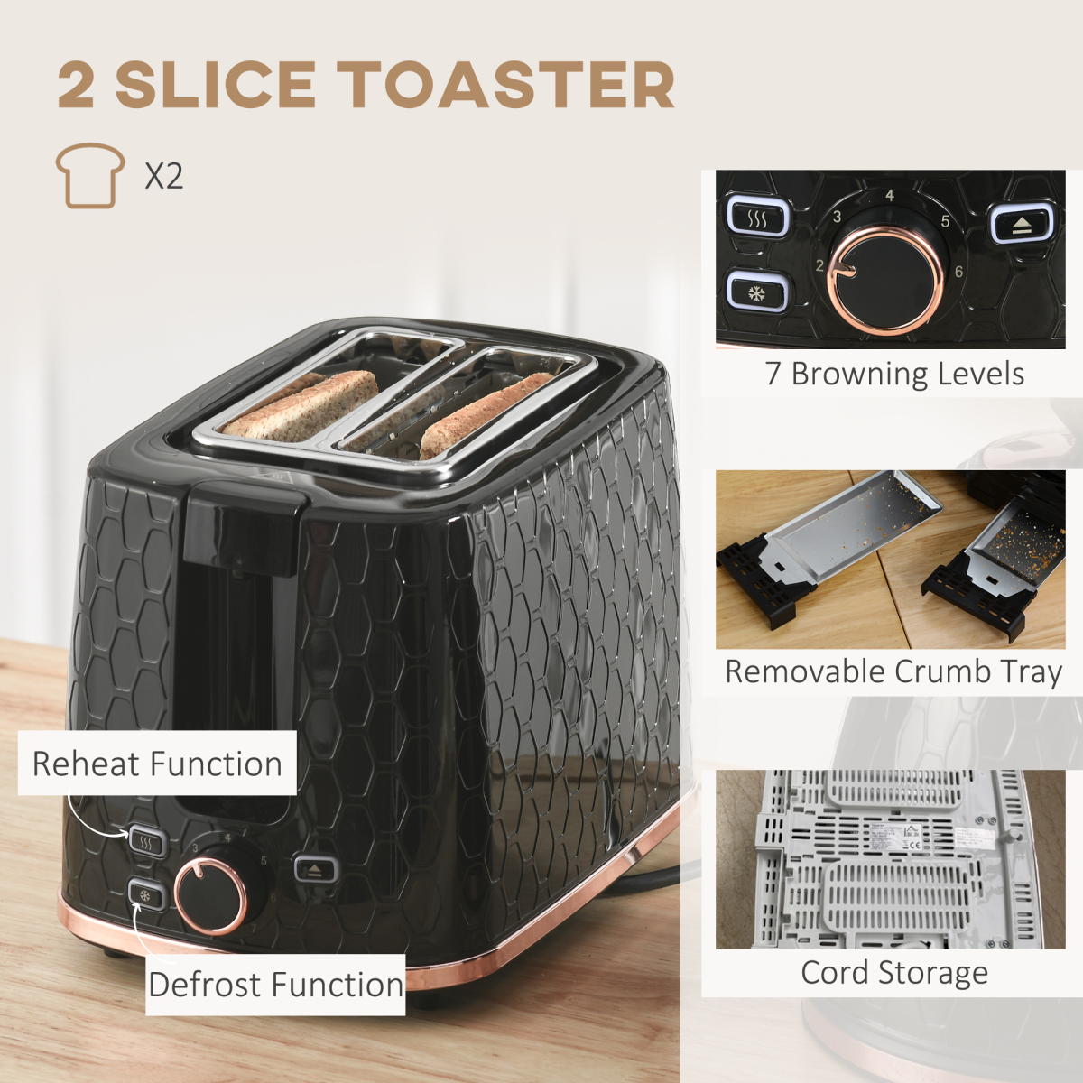 Kettle and Toaster Set 1.7L Fast Boil Kettle and 2 Slice Toaster Set Black
