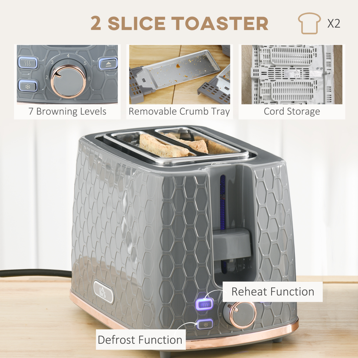 Kettle and Toaster Set 1.7L Fast Boil Kettle and 2 Slice Toaster Set Grey
