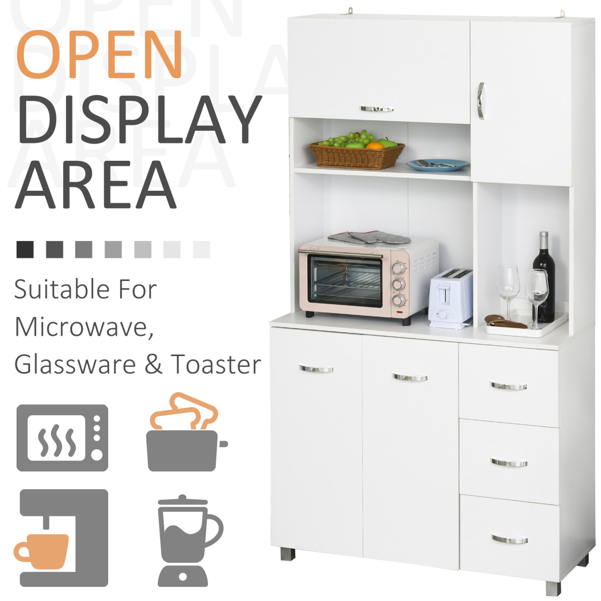 Freestanding Kitchen Storage Cabinet w/ Cupboard Cabinets Drawers Handles