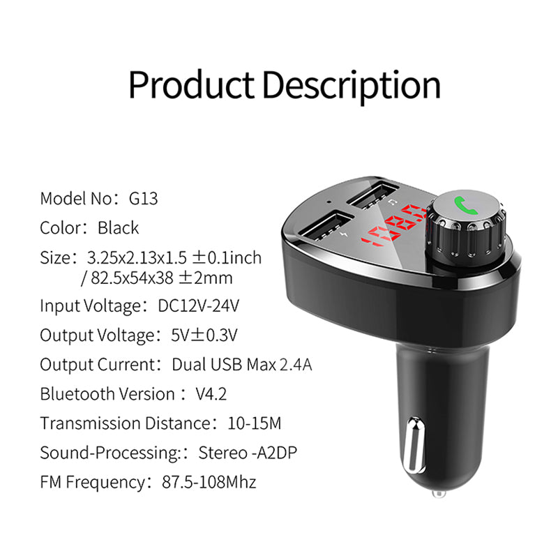 Bluetooth FM Transmitter G13, Car MP3 Player with Dual USB and Hands Free Calling image 7